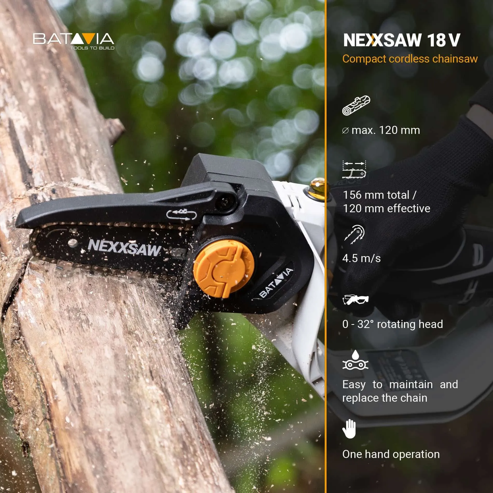 18V NEXXSAW ACCU ééNHANDSKETTINGZAAG 6'' VOLLEDIGE SET  4.0AH BATTERIJ, SNELLADER, VERLENGSTEEL & TITANIUM KETTING