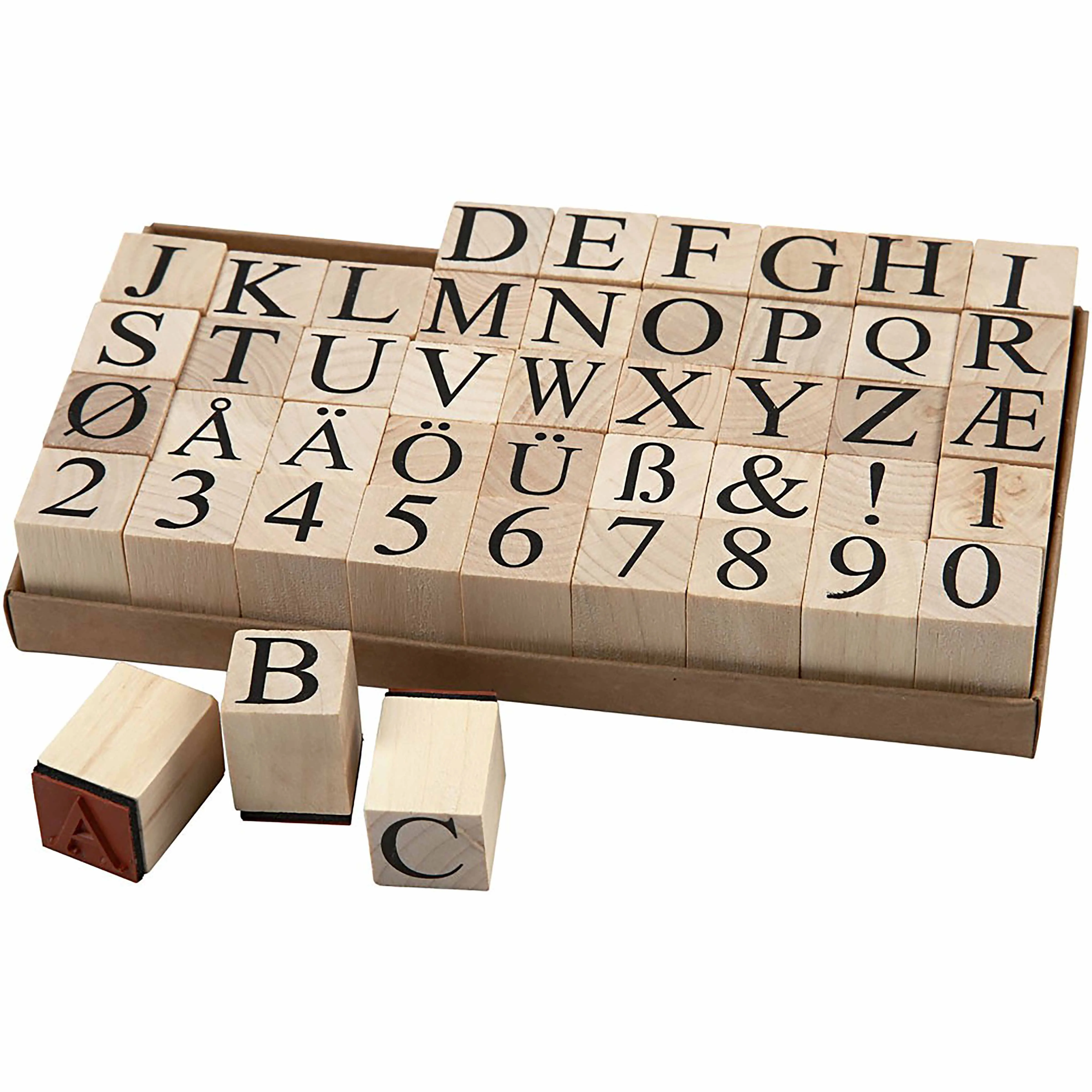Houten stempel | Cijfers en letters | 45 delig | 20 x 20 mm