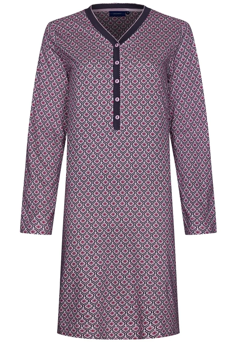 Pastunette biologisch katoenen rood nachthemd met knoopjes 'geometric flower'